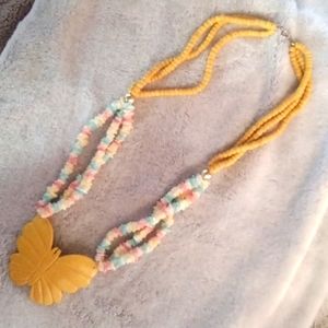 Vintage Shell And Vintage Butterfly Necklace